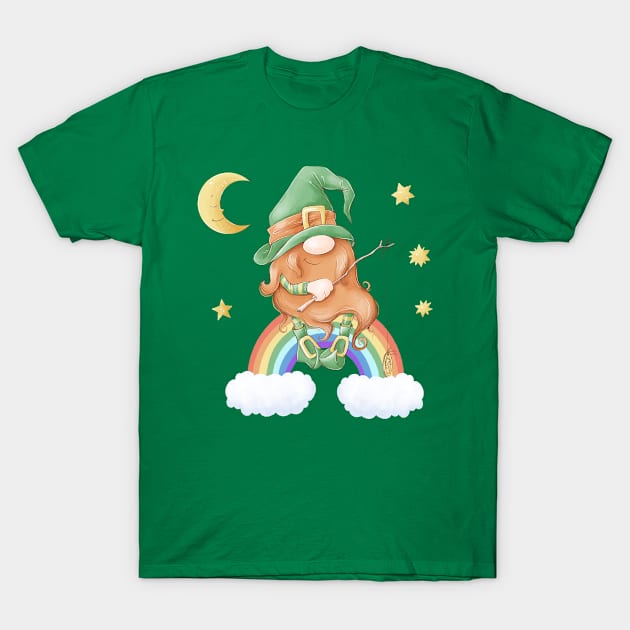 Adorable Irish Gnome sitting on a rainbow for St. Patrick's Day. T-Shirt by Carpe Tunicam